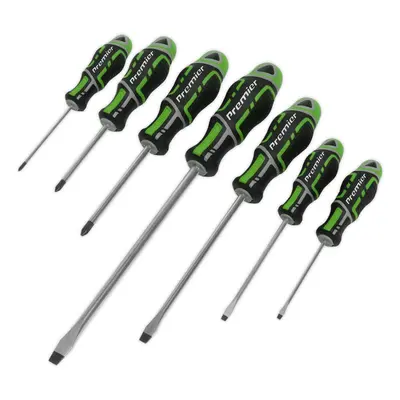 7 PACK Premium Soft Grip Screwdriver Set - Slotted & POZI Various Size GREEN