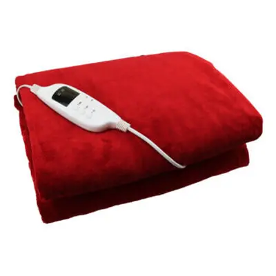 (Red) Electric Heated Throw Over Under Blanket Fleece Washable Polyester Warm Mattress