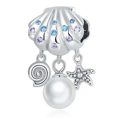 Clam Pearl Sea Life Charm Bead Star Fish Shell With Cubic Zirconia Genuine Sterling Silver Compa