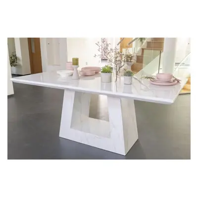 Marble Dining Table, White Rectangular Top with Triangular Pedestal Base - 160cm