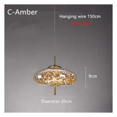 (amber, C-semicircle) Nordic Net Red Bedside Chandelier Girl Light Luxury Long Line Personality 