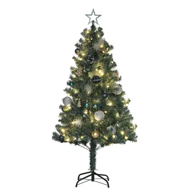 HOMCOM 5ft Artificial Christmas Tree with LED Lights and Blue Decorations