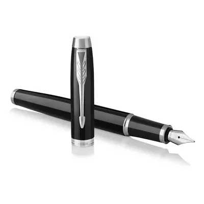 PARKER IM Fountain Pen Black Lacquer Chrome Trim Fine Nib with Blue Ink Refill (1931644)