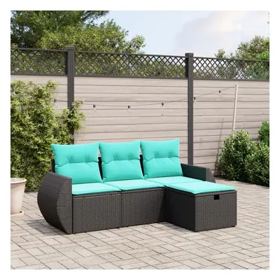 vidaXL Piece Patio Sofa Set with Cushions Black Poly Rattan