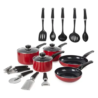 (14 Piece Red) Morphy Richards Equip Piece Cookware Set