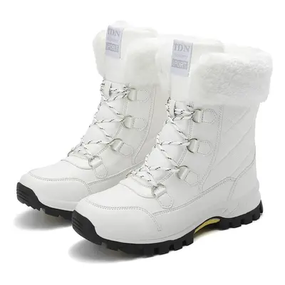 (white, 37) Tuinanle Women White Snow Boots Winter Plush Black Warm Mid-calf Boots Ladies Waterp