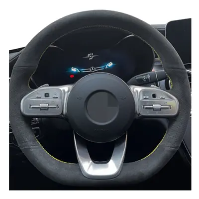 (Style 5) Anti-Slip Black Suede Braid Car Steering Wheel Cover For Mercedes-Benz