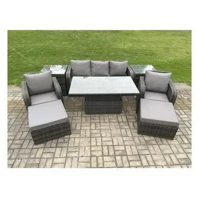 Fimous Outdoor Rattan Furniture Sofa Garden Dining Sets Adjustable Rising lifting Table and Chai