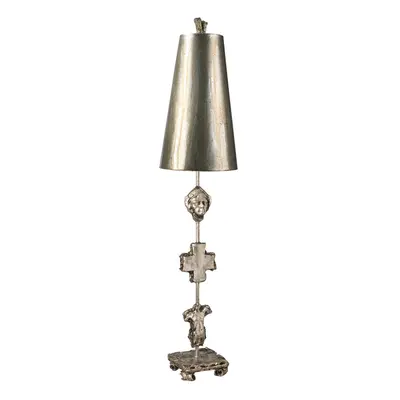 Table Lamp Silhouettes Gold Cone Shade. Aged Silver LED E27 60W