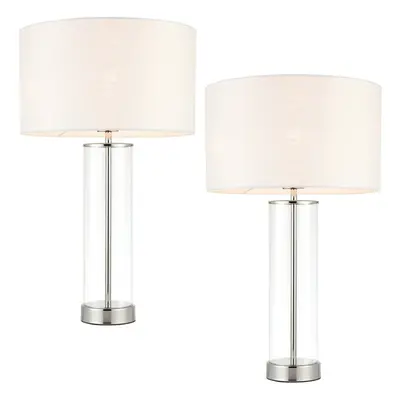 2 PACK Touch Dimmable Table Lamp Nickel Glass White Shade Modern Bedside Light