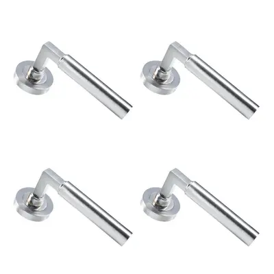 4x PAIR Straight Round Bar Handle on Round Rose Concealed Fix Satin Nickel