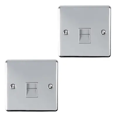 2 PACK Gang Single BT Telephone Master Socket CHROME & GREY Wall Plate Outlet