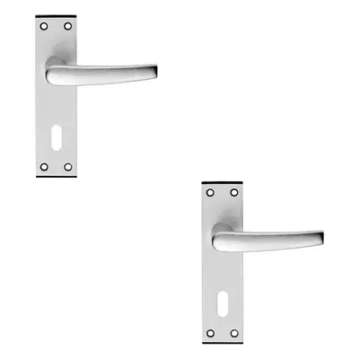 2x PAIR Straight Lever on Lock Backplate Door Handle x 38mm Satin Aluminium