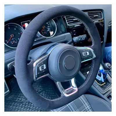 (Style 13) Carbon Fiber Black Genuine Leather Suede Car Steering Wheel Cover For Volkswagen Golf