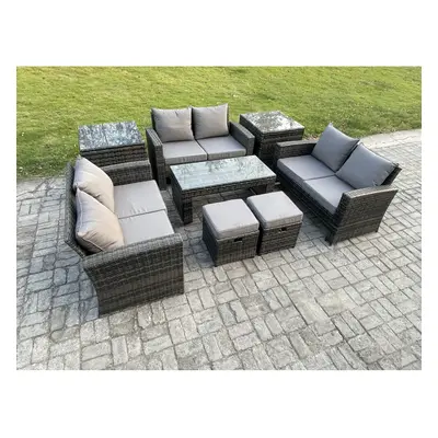 Fimous Outdoor U Shape Sofa Set Wicker PE Rattan Garden Furniture Set with Coffee Table Double S