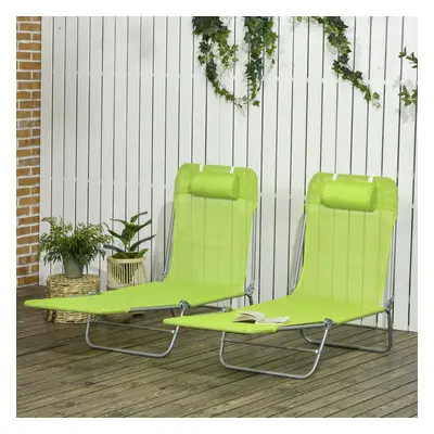 Outsunny Piece Folding Sun Loungers with Adjustable Backrest, Pillow, Green