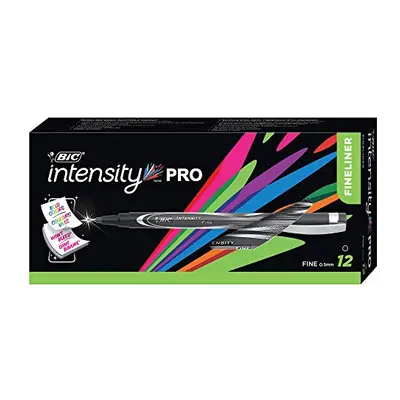 BIC Intensity PRO Permanent Marker Pen Fine Point 0.5 mm Black Bold & Long-Lasting Color 12-Coun