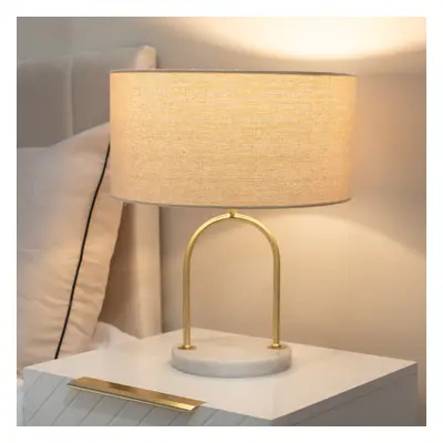 ValueLights Rachel Natural Shade Gold Arch Marble Table Lamp & Bulb