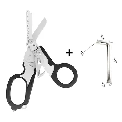 (Black) Multifunction Emergency Shears Portable First Aid Tactical Folding Scissor Outdoor Survi