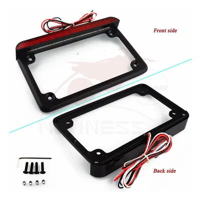 (LED Horizontal Black) Universal Aluminum Motorcycle 4"*7" led Reflector License Number Plate