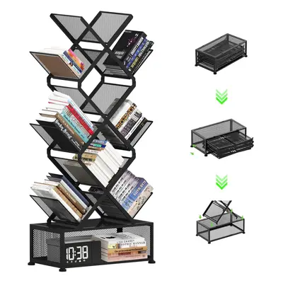 (Big Black) 9-Tier Bookshelf with Storage,Bedroom Shelves Folding Bookshelves