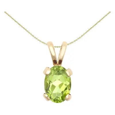 Jewelco London Ladies Solid 9ct Yellow Gold Light Green Oval Peridot Claw Solitaire Charm Pendan