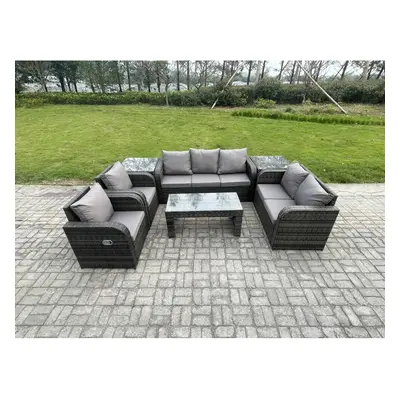 Fimous Outdoor Rattan Garden Furniture Set Rattan Lounge Sofa Set with Rectangular Coffee Table 