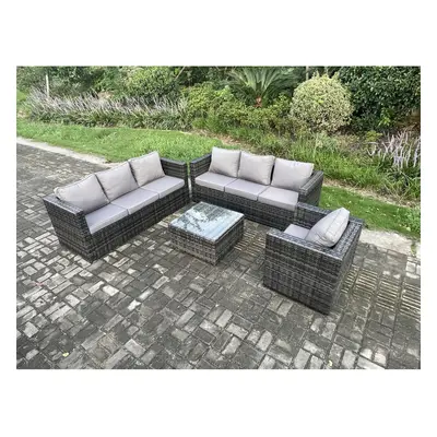 Fimous Rattan Garden Furniture Sofa Set with Armchair Square Coffee Table Indoor Outdoor Seater 