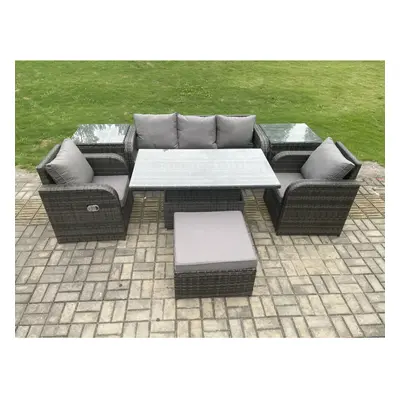 Fimous Wicker PE Rattan Outdoor Garden Furniture Set Height Adjustable Rising lifting Dining Tab