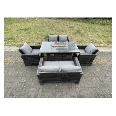 (6 seater) Fimous Rattan Outdoor Furniture Gas Fire Pit Dining Table Chairs Sofa