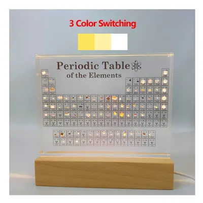 (With color lights) Acrylic Periodic Table With Real Elements with Wooden Light Base Mendeleev K