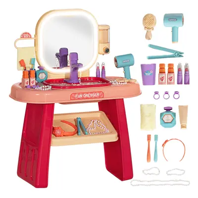 AIYAPLAY Kids Dressing Table with Mirror, LED Light, Music, Accessories