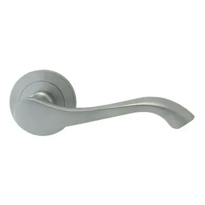 PAIR Scroll Shaped Handle on 50mm Round Rose Concealed Fix Satin Chrome