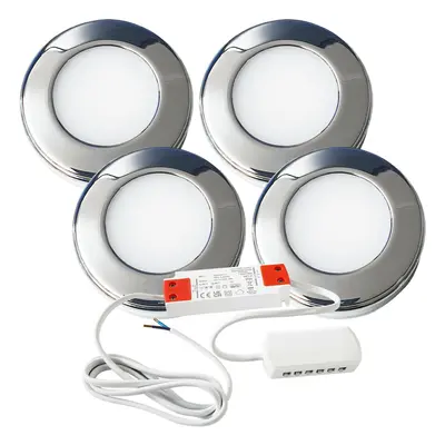 4x 2.6W LED Kitchen Cabinet Surface Spot Lights & Driver Chrome Natural White