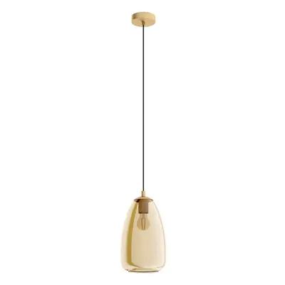 Pendant Light Colour Brushed Brass Shade Amber Glass Vaporized Bulb E27 1x40W