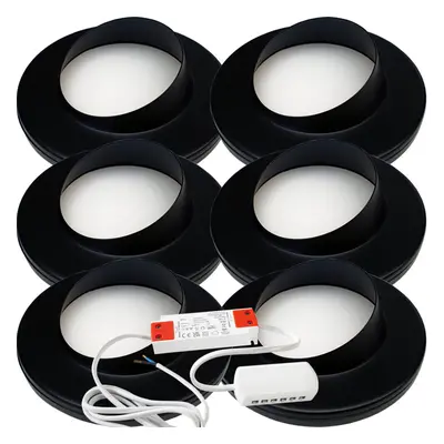 (6 Lights & Driver) MATT BLACK Slim Round Angled Under Cabinet Light & Driver - Warm White LED