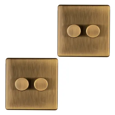 2 PACK Gang Dimmer Switch Way LED SCREWLESS ANTIQUE BRASS Light Dimming Wall