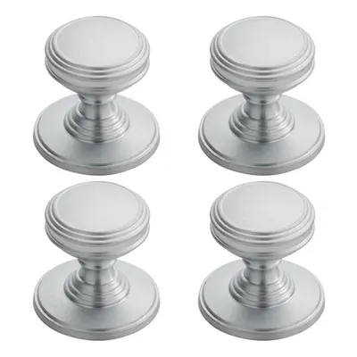 4x Ringed Tiered Cupboard Door Knob 25mm Diameter Satin Chrome Cabinet Handle