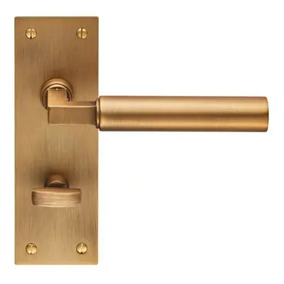 PAIR Round Bar Handle on Slim Bathroom Backplate x 50mm Antique Brass