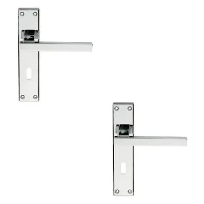 2x PAIR Straight Square Handle on Lock Backplate x 40mm Polished Chrome