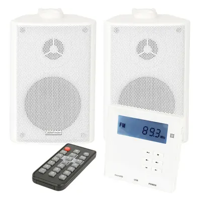 Wall Mounted Mini Bluetooth Amplifier & White Wall Speakers Kit Stereo HiFi Amp