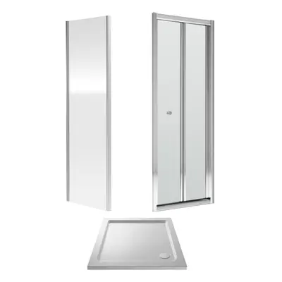 6mm Toughened Safety Glass Bi-Fold Shower Door, Side Panel and Shower Tray - x x 1900mm - Chrome