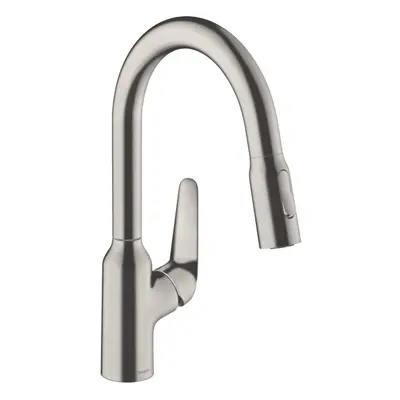 hansgrohe M429-H180 Kitchen Tap, 360? Swivel Range, Pull-Out Spray, Stainless Steel, Spout heigh