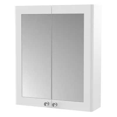 Traditional Wall Hung Soft Close Door Mirror Cabinet, 600mm - Satin White