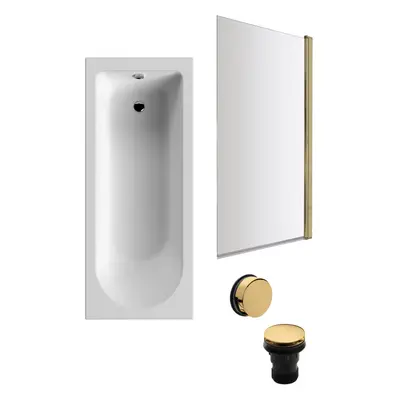 Round Single Ended Bath, Square Brushed Brass Screen and Waste-1700x700mm