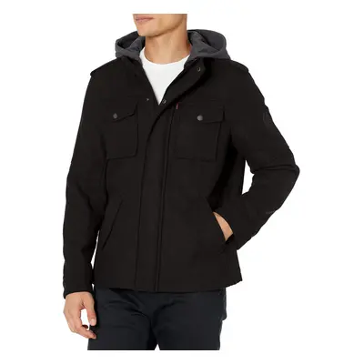 Levi's Men's Wool Blend Military Jacket with Hood black Medium