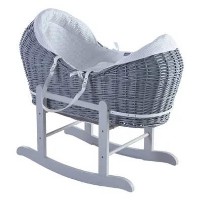 White Waffle Grey Pod Moses Basket with Rocking Stand Deluxe Grey