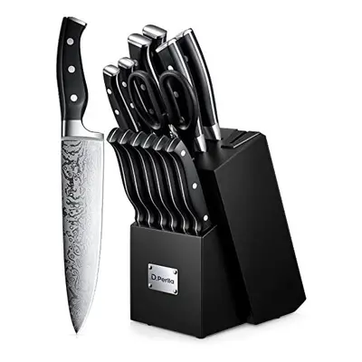 Knife Set, Pieces Kitchen Knives Set with Self Sharpening Wooden Block, German Stainless Steel K