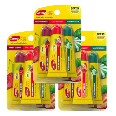 Carmex Moisturizing Lip Balm Tubes Assorted Flavor Fresh Cherry Strawberry Wintergreen Pack