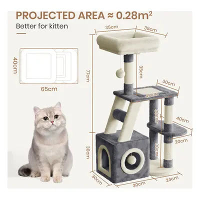 (Dark Grey/Beige) 107cm Cat Tree Four-Layer Soft Plush Cat Tower With Scratch Post Top Perch